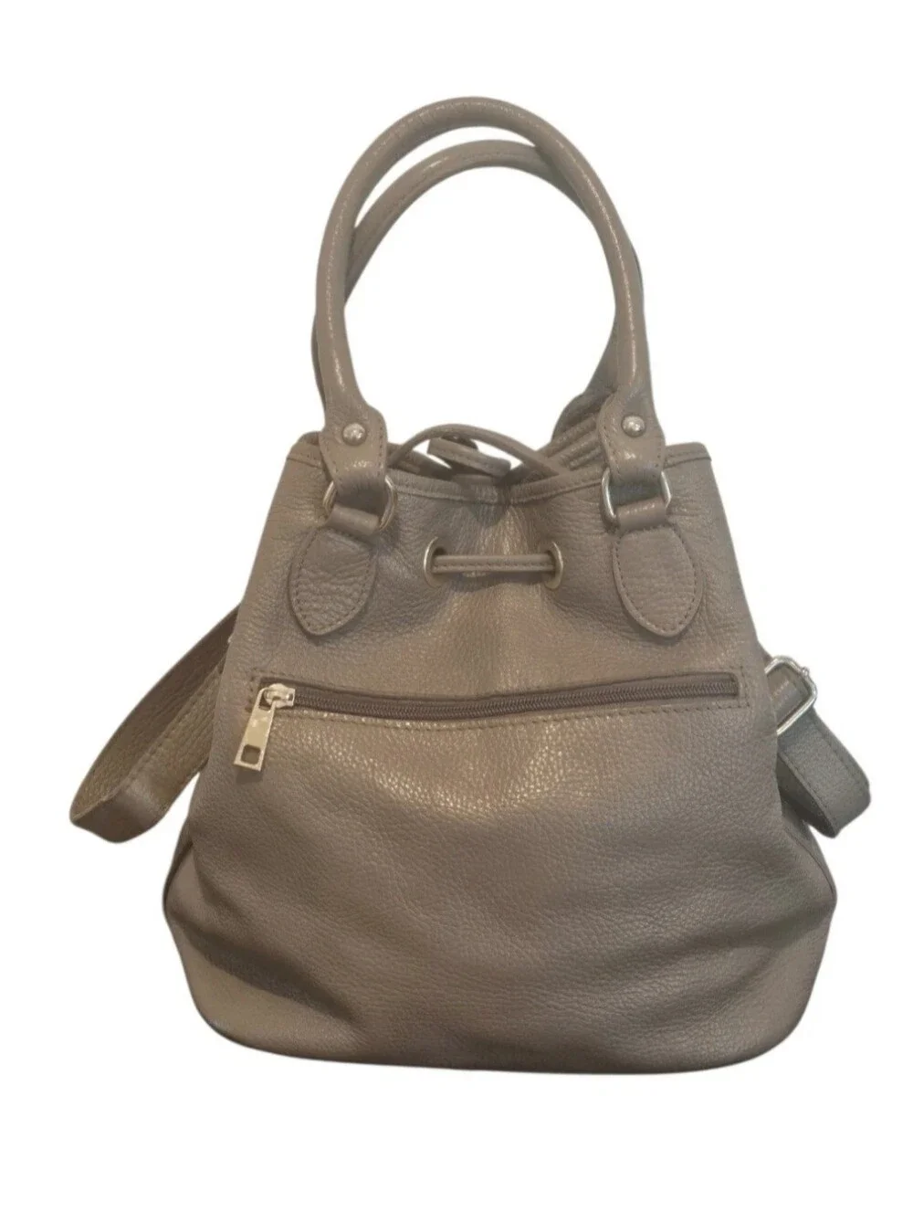 Liz Claiborne Italian Leather Tote Shoulder Bag Taupe Carryall.